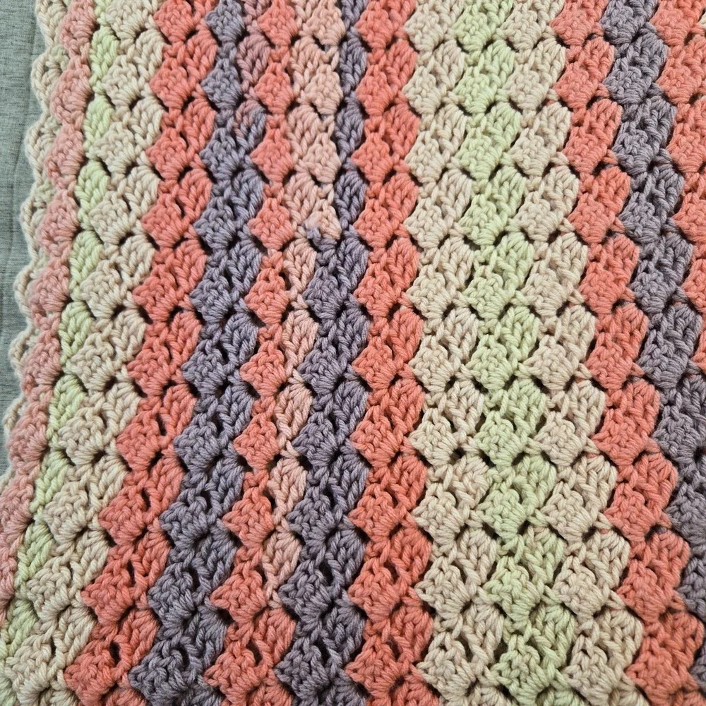 Long Handmade Crocheted Striped Design Shawl Lap Blanket Rectangular 18